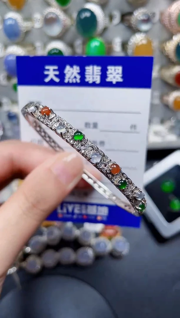 银S925镶嵌手镯翡翠93