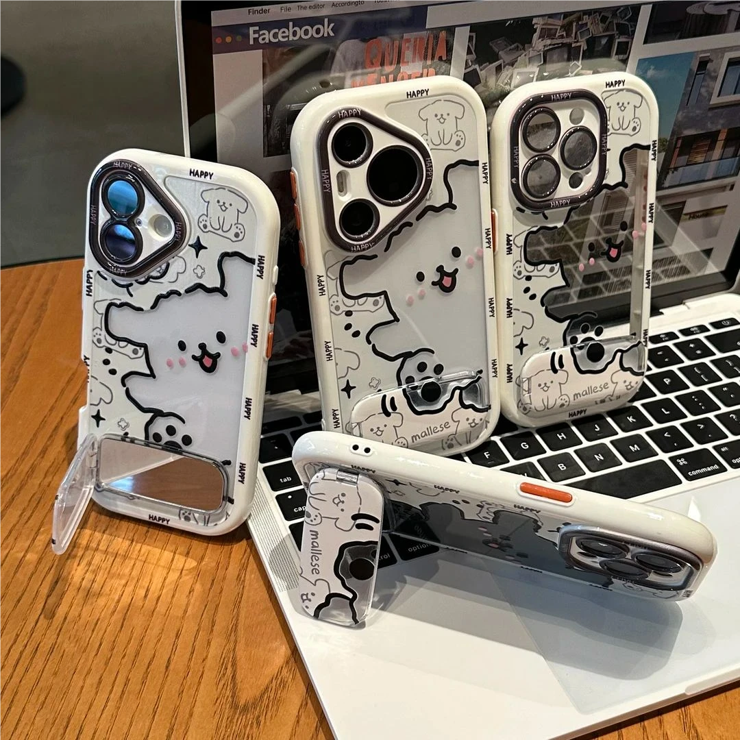适用苹果17/16可爱线条小狗手机壳小米15/14新款华为Pura80全包软