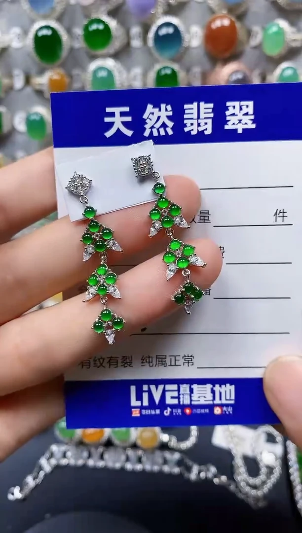 翡翠银S925镶嵌耳饰0128