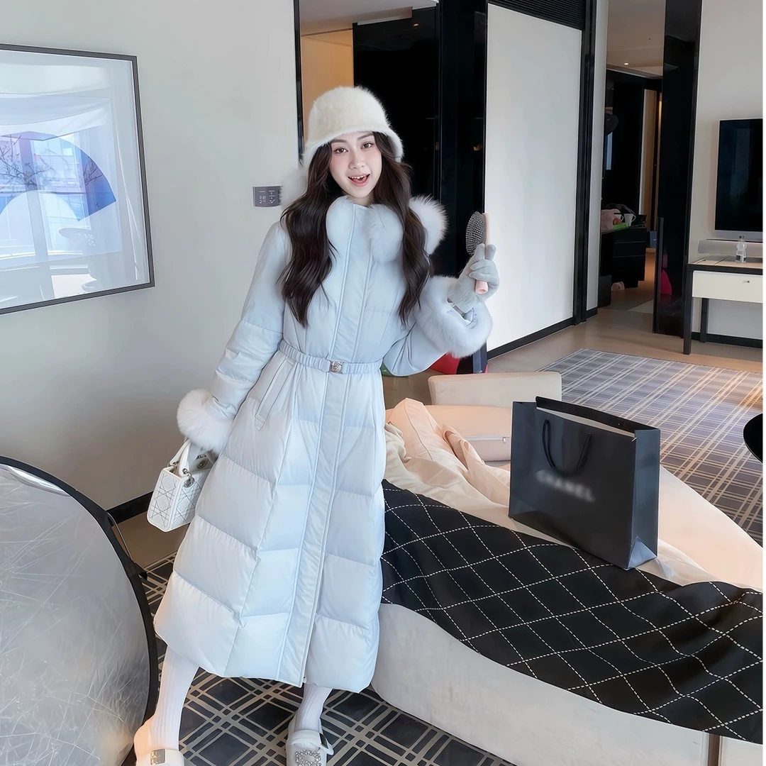 鱼兔子的兔子时尚冬季大毛领毛领连帽保暖长款羽绒服女外套韩版
