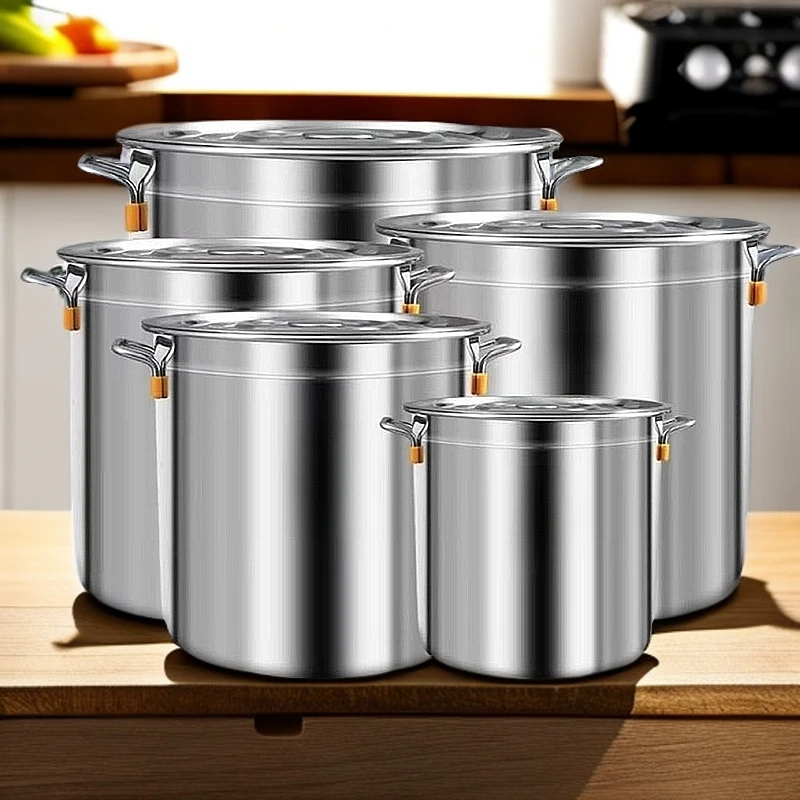 商用不锈钢桶带盖不锈钢汤桶加厚加深油桶汤锅大容量水桶圆桶米桶