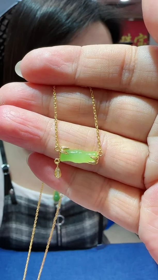 【闪购商品】和田玉套链银S925镶嵌碧玉竹节套链HNZ955