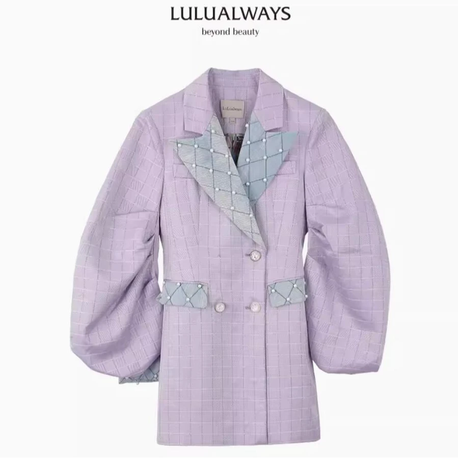 LULUALWAYS紫色泡泡袖外套