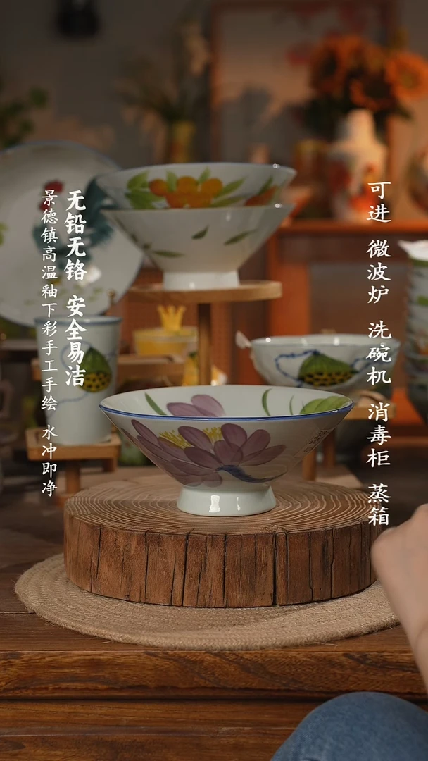 瓷 景德镇高温瓷釉下彩手绘陶瓷