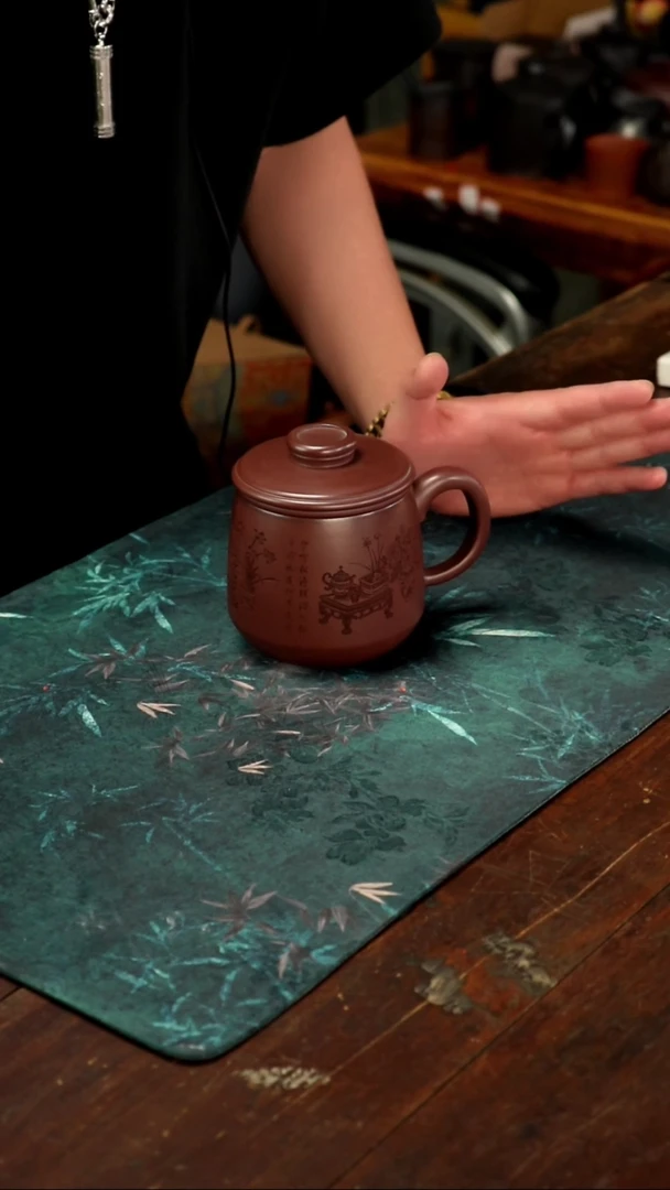 茶杯紫砂5.26     石红   三件套