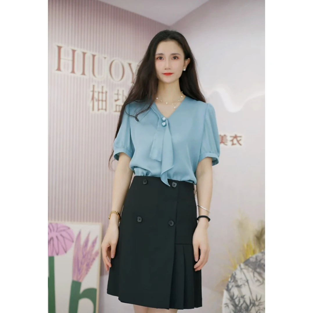 HIUOYA【夏装福利】夏季气质时尚衬衫女士领结上衣23279931
