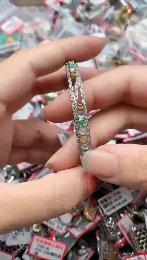 银S925镶嵌戒指翡翠天然A货缅甸翡翠