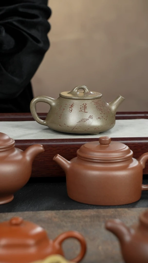 茶壶紫砂?****平盖石瓢蟹壳青全手工