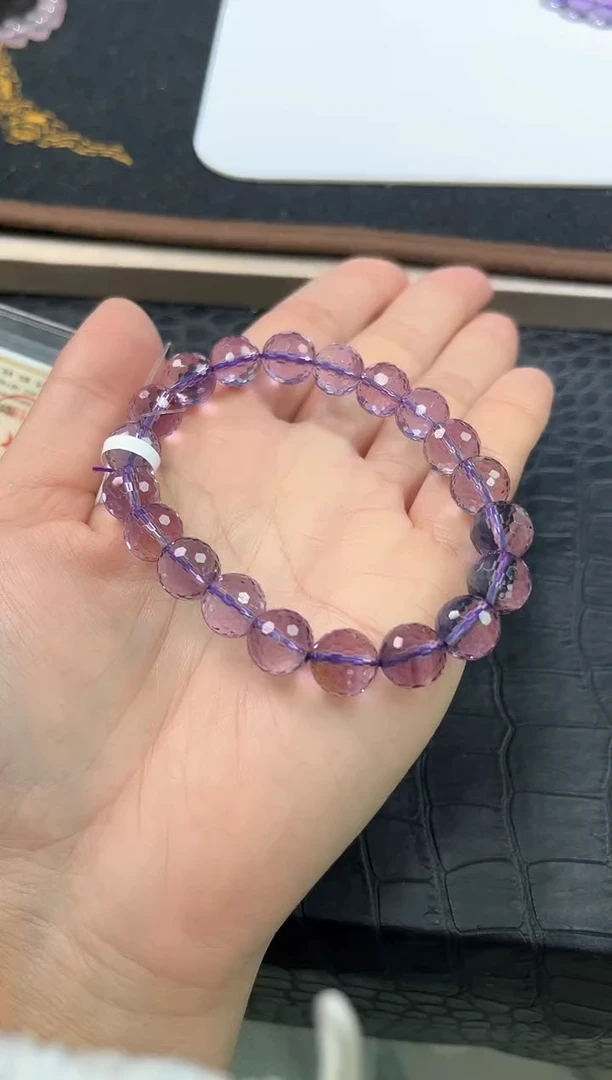 未镶嵌手链水晶65号巴西紫水晶切面蹦迪珠单圈10+mm