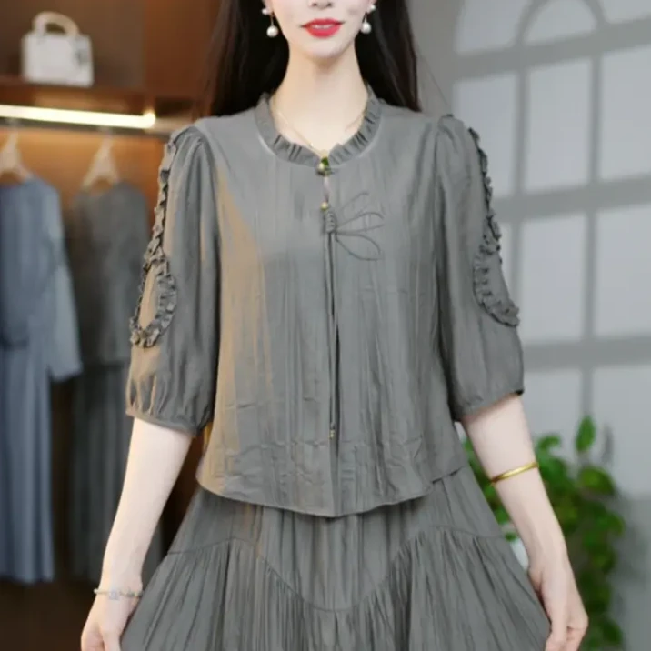 2025气质优雅简约大方纯色时尚假两件连衣裙M-4XL