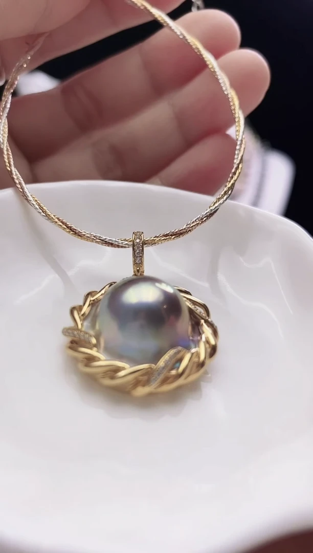 银S925镶嵌颈饰拼合珍珠（马贝珠）猪*贝海水马贝吊坠