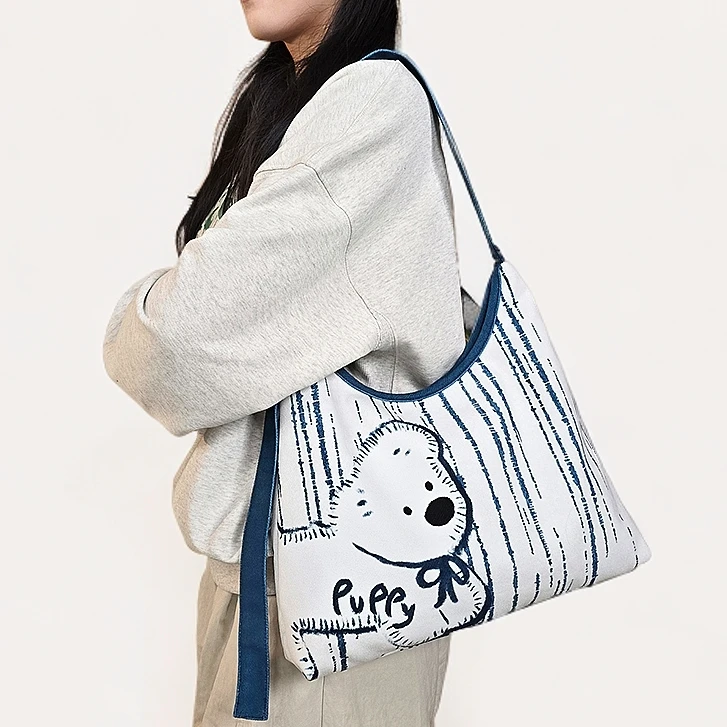 弘娜原创设计师款清新小狗手提单肩包女百搭腋下包春夏斜挎包AC