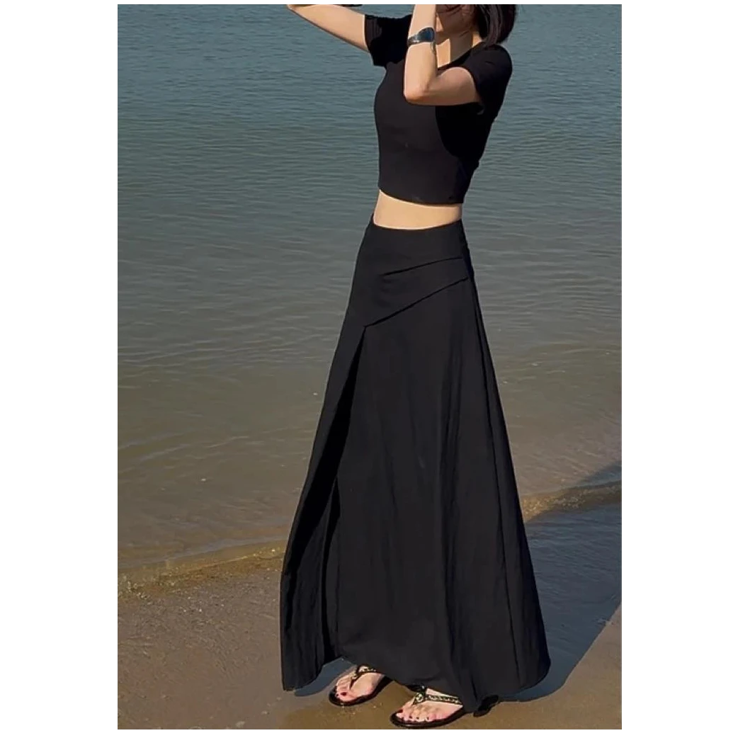 时尚高腰显瘦不规则A字长裙女夏季新款韩版气质百搭休闲半身裙