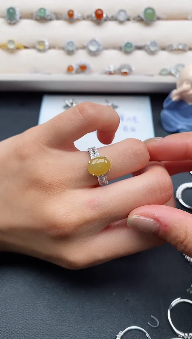 银S925镶嵌戒指翡翠缅甸天然A货翡翠33  2-4