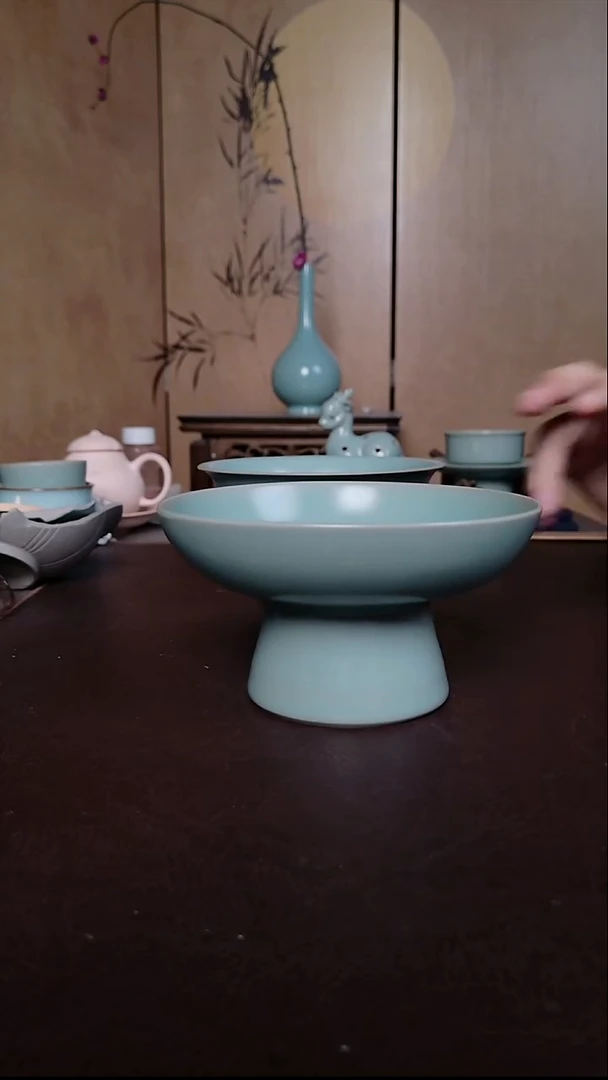 摆件瓷汝窑高足盘