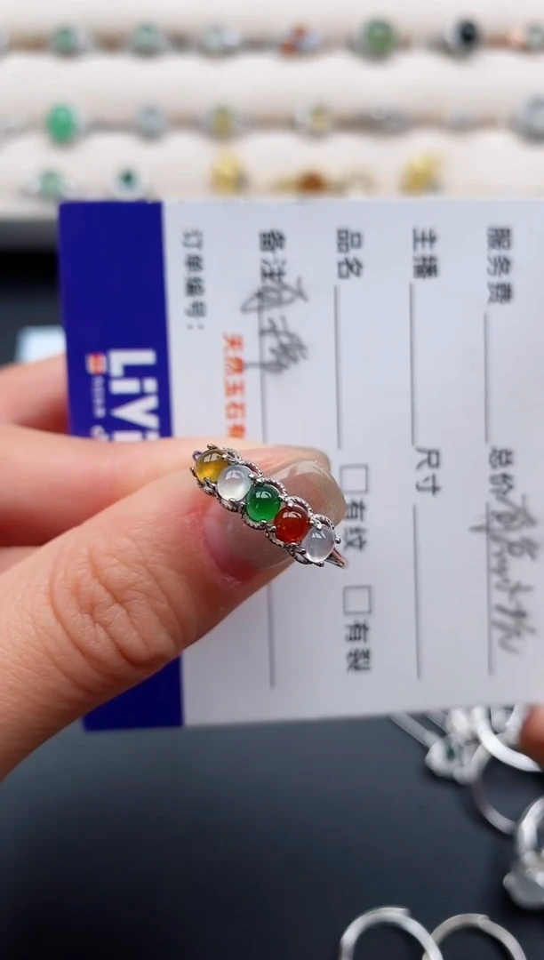 银S925镶嵌戒指翡翠缅甸天然A货翡翠11  10-1