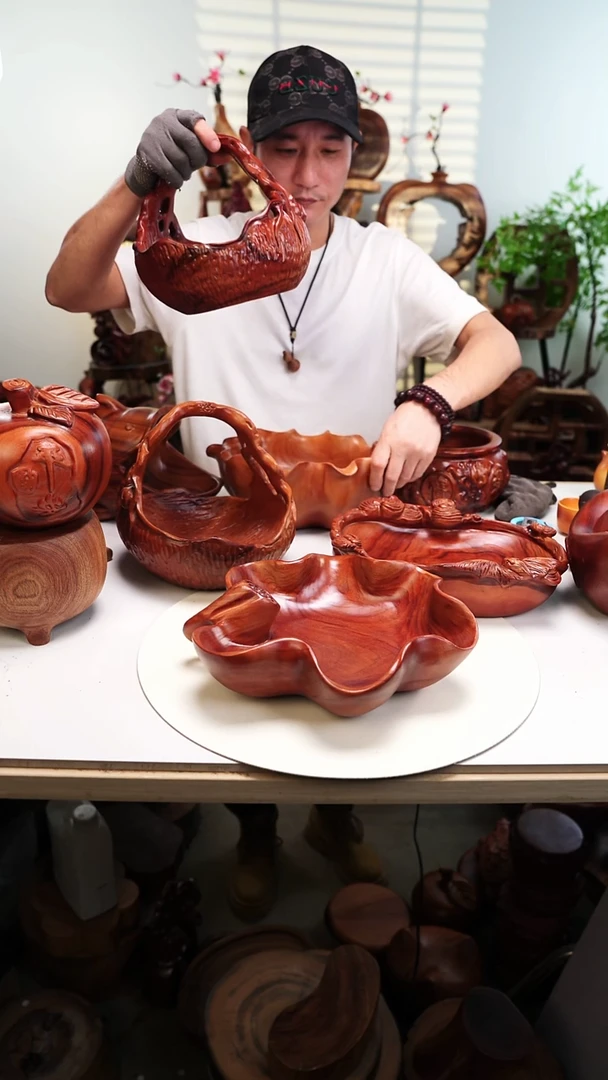 木香樟木摆件/莲蓬果盆