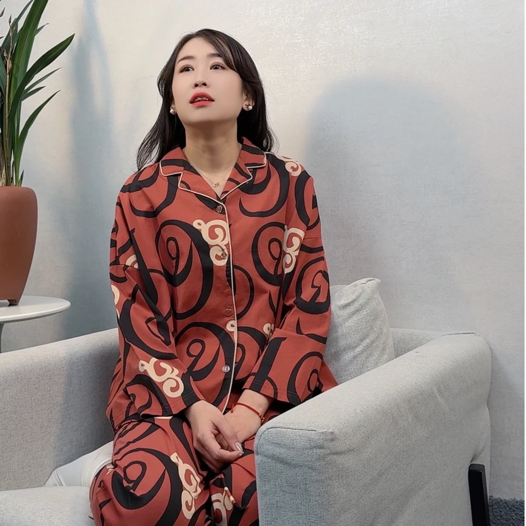 夏娃之秀棉质家居服睡衣女款长袖可外穿可爱甜美春秋季家居服