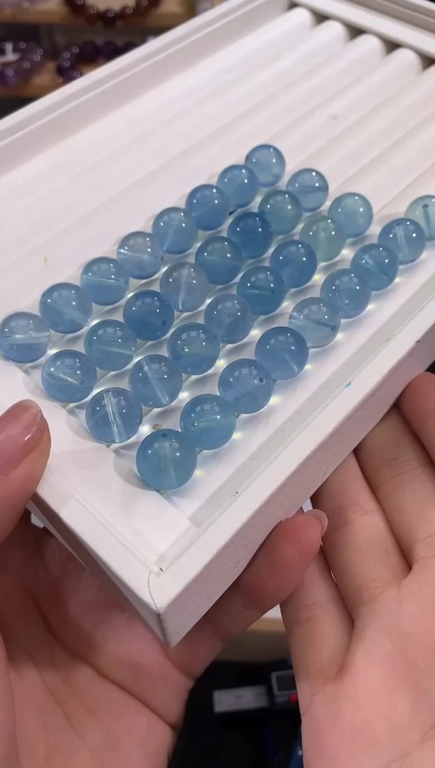 水晶手链未镶嵌海蓝宝单珠12+多样性发一