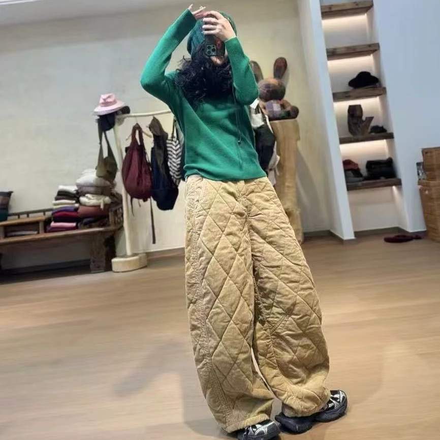 忆古朴拙241132时尚百搭气质款坑条切格休闲棉裤