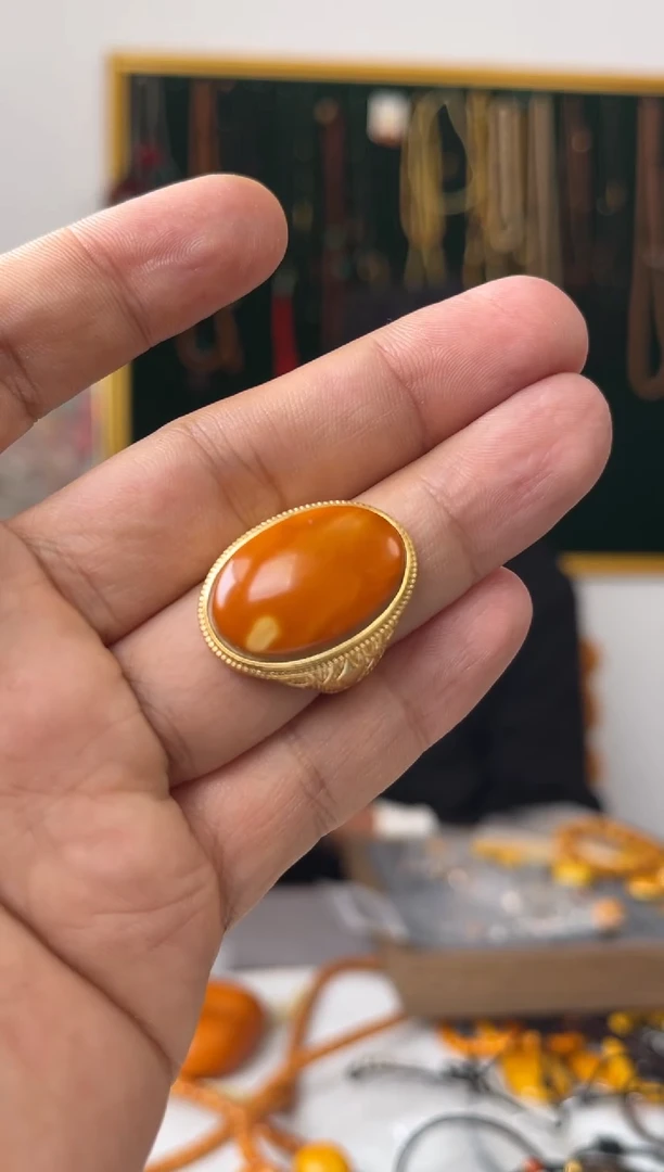 【闪购商品】琥珀戒指银S925镶嵌噶玛 家