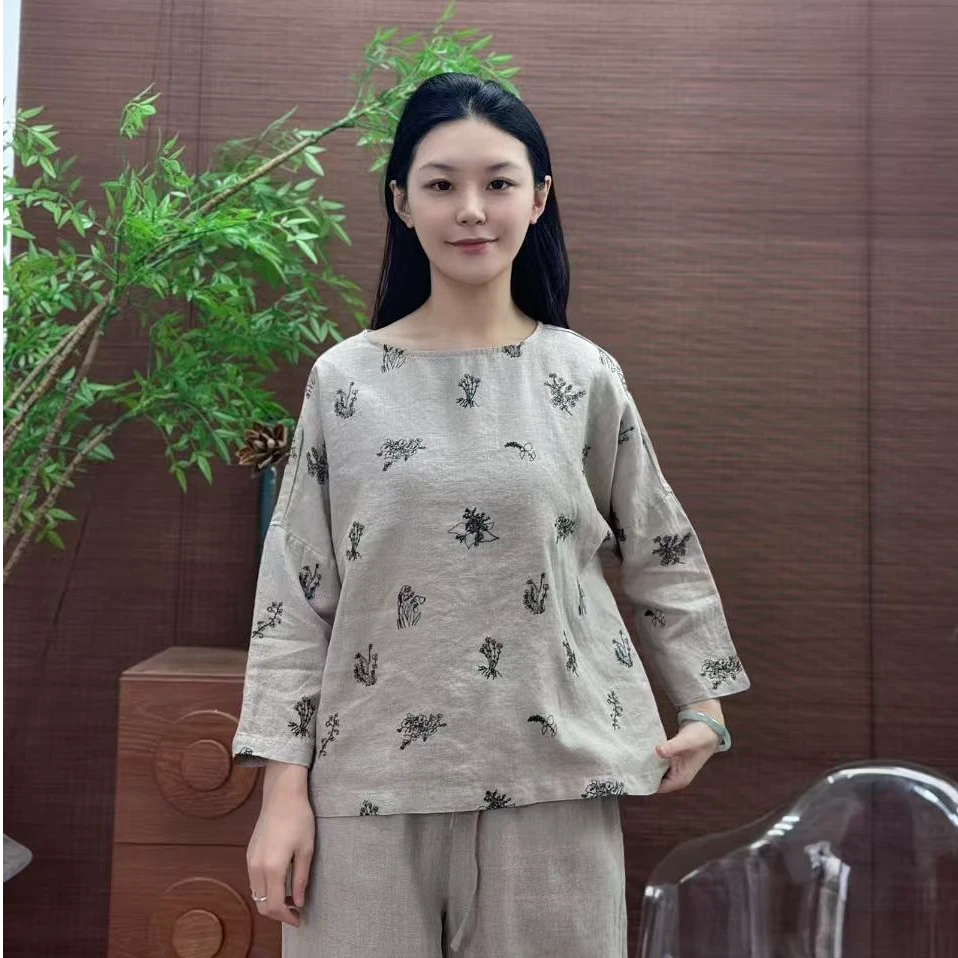 【新中式】100%汉麻双雨露女士T恤落肩短袖打底14支轻薄细腻不贴身