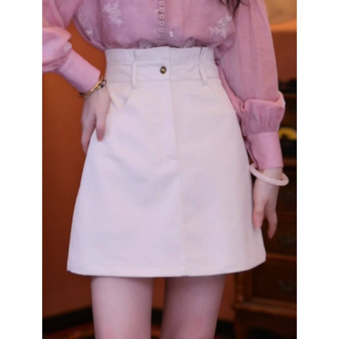 牧子【白涧雨】复古百搭显瘦半身裙高腰女装短裙01560