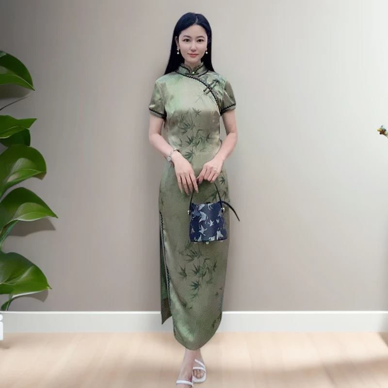 浒城古娘国风中式夏百搭气质后妈裙优雅新款旗袍连衣裙WH0500357