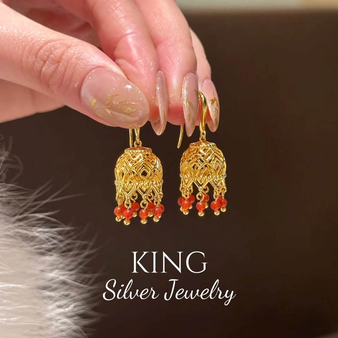 925银耳饰 king银饰琉璃宫灯耳钉复古奢华新中式轻奢精致气质