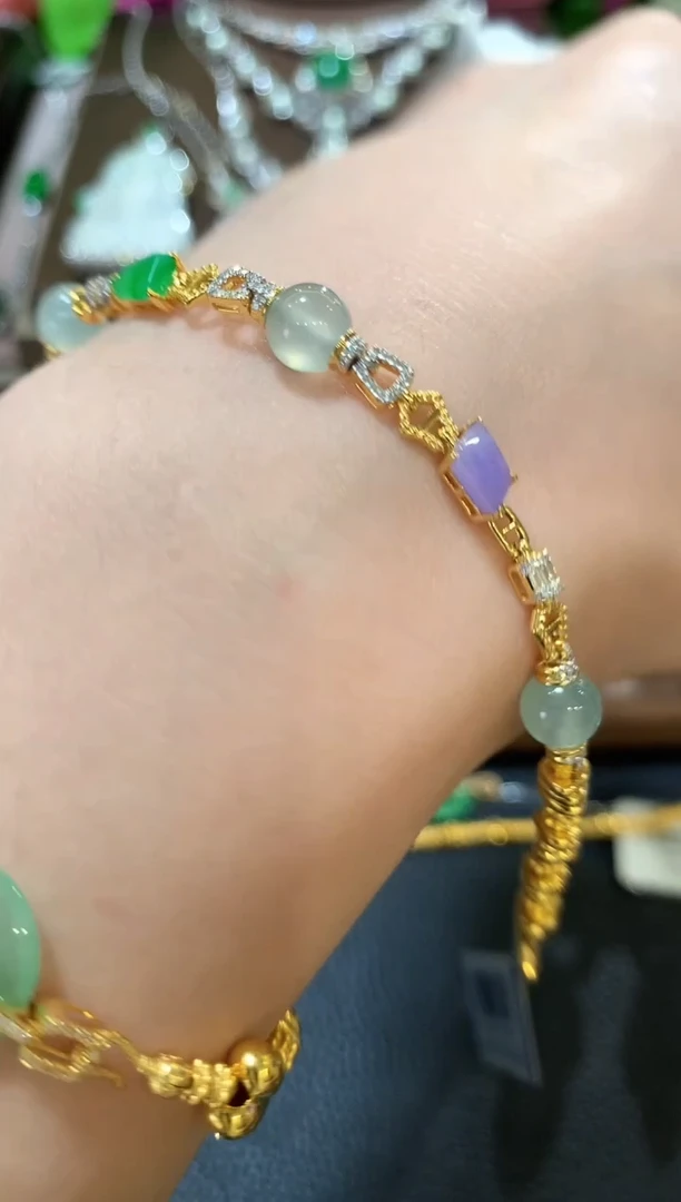 足金镶嵌手链翡翠x92多样性一件发货