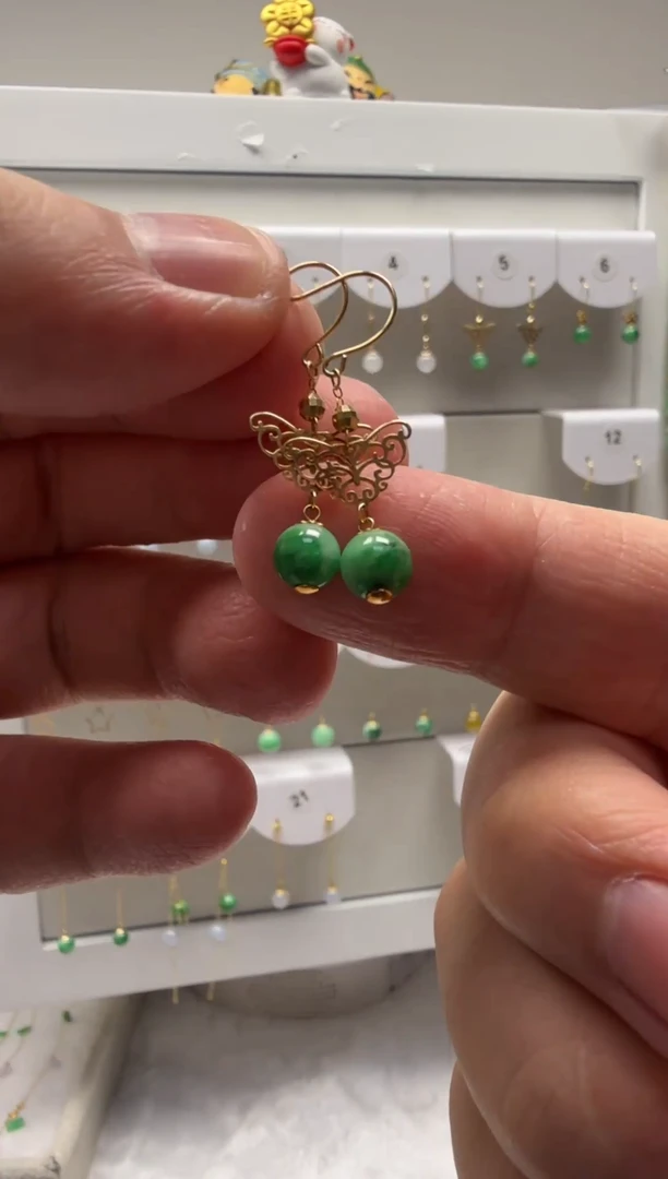 18K金镶嵌翡翠耳饰缅甸天然翡翠a货