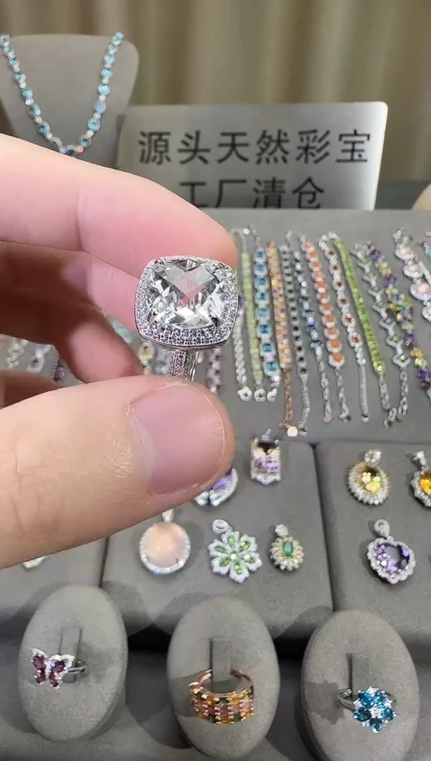 银S925镶嵌戒指水晶10mm净体白水晶戒指
