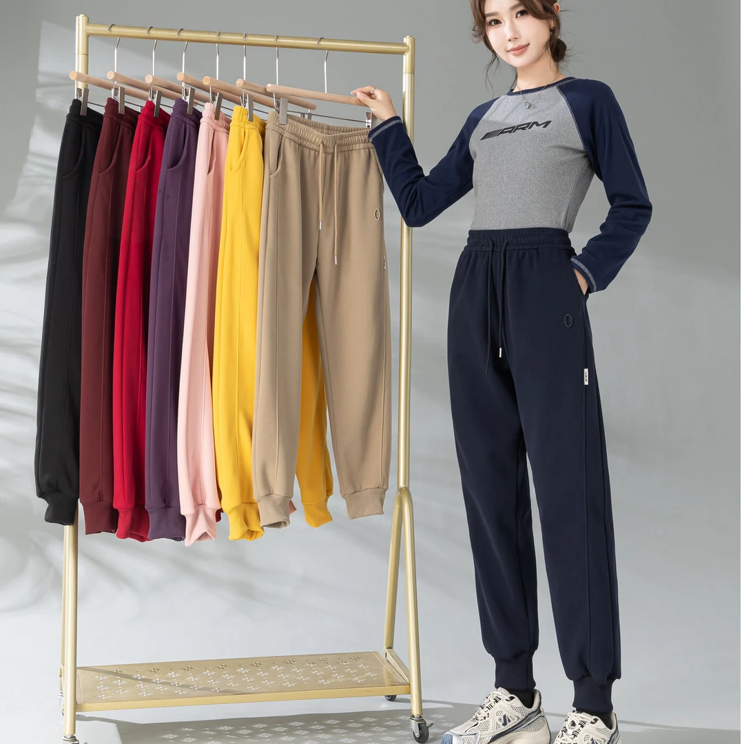 秋冬加绒加厚时尚香蕉运动镰刀哈伦裤束脚裤长裤高定华棉轻奢款