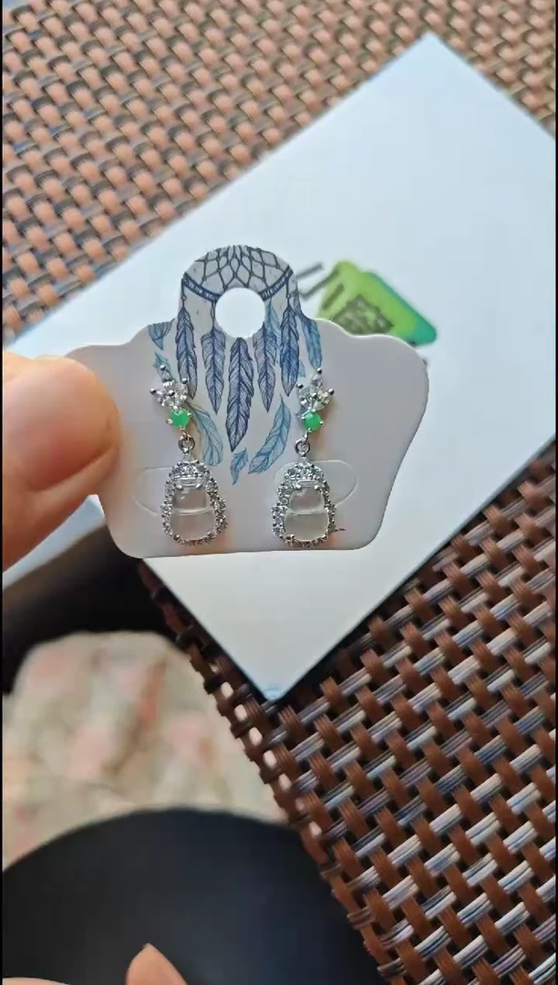 【闪购商品】翡翠耳饰银S925镶嵌翡翠耳饰S925银镶嵌