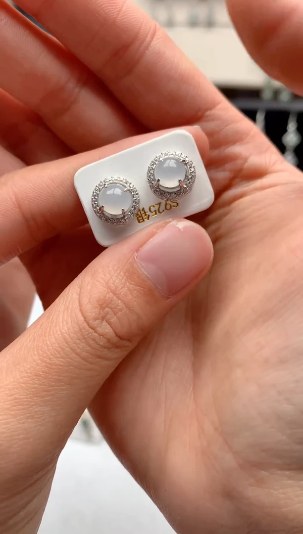 【闪购商品】翡翠耳饰银S925镶嵌3号