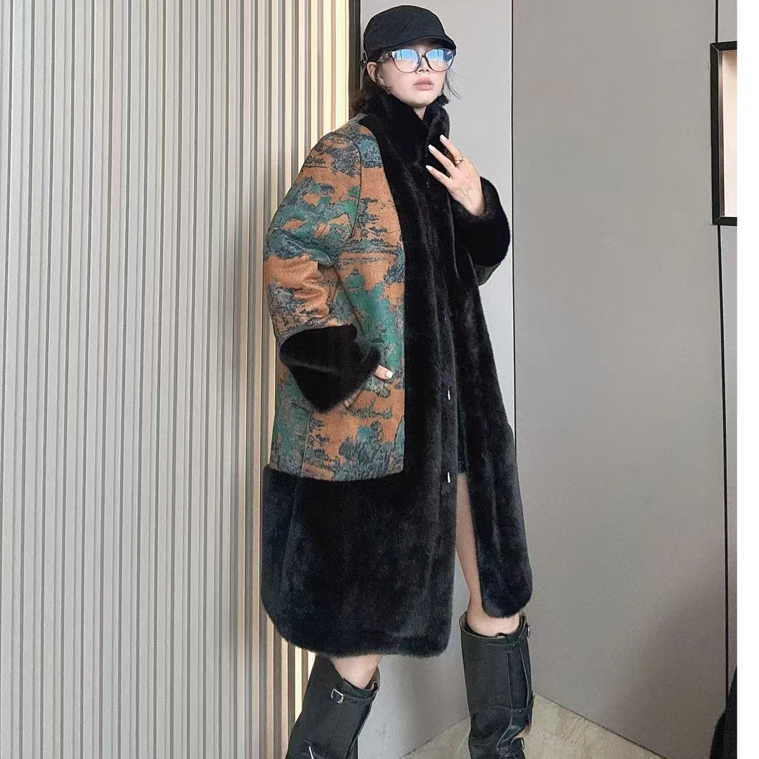 人造皮草 2025新款双拼色女士欧貂外套
