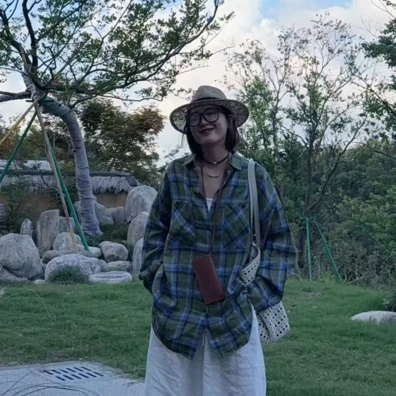 XMM【绿格子色织亚麻】时尚百搭潮流显瘦洋气宽松休闲透气MM6681272