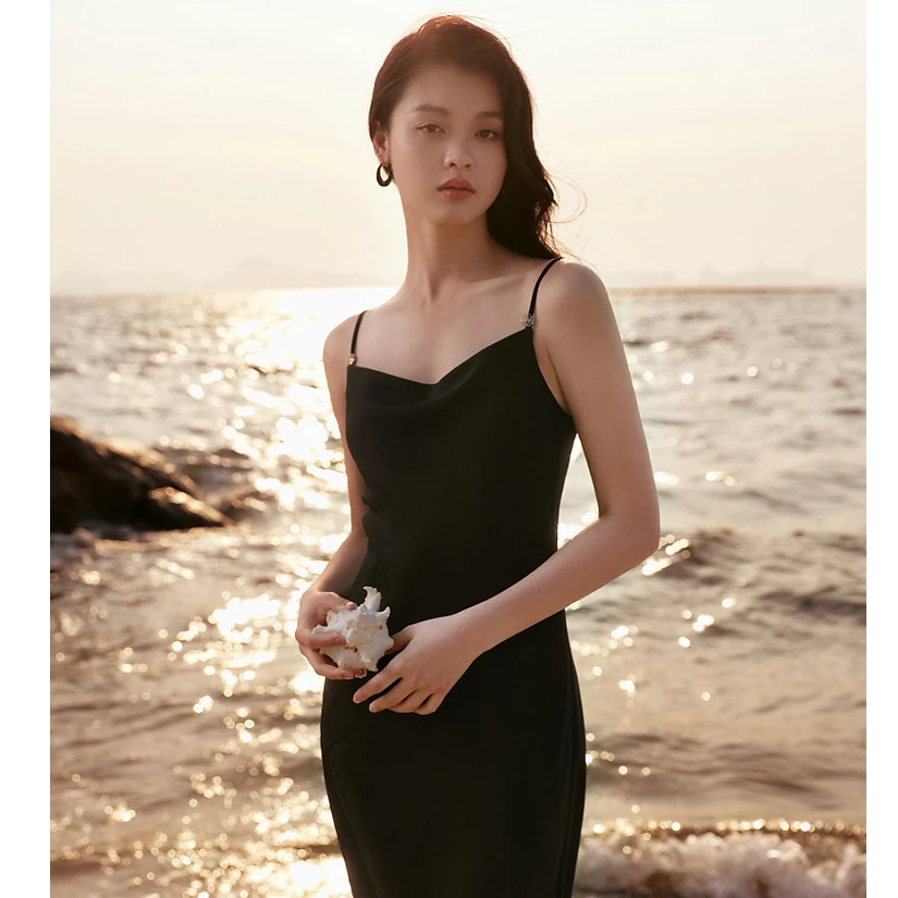【丽公主专属】珂莱蒂尔气质小黑裙吊带裙醋酸连衣裙法式裙KF11675