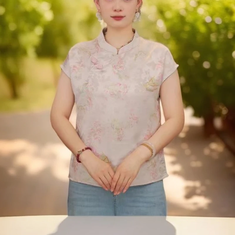 新中式国风花萝缎轻薄透气牡丹花复古上衣小衫2025新设计原创正品