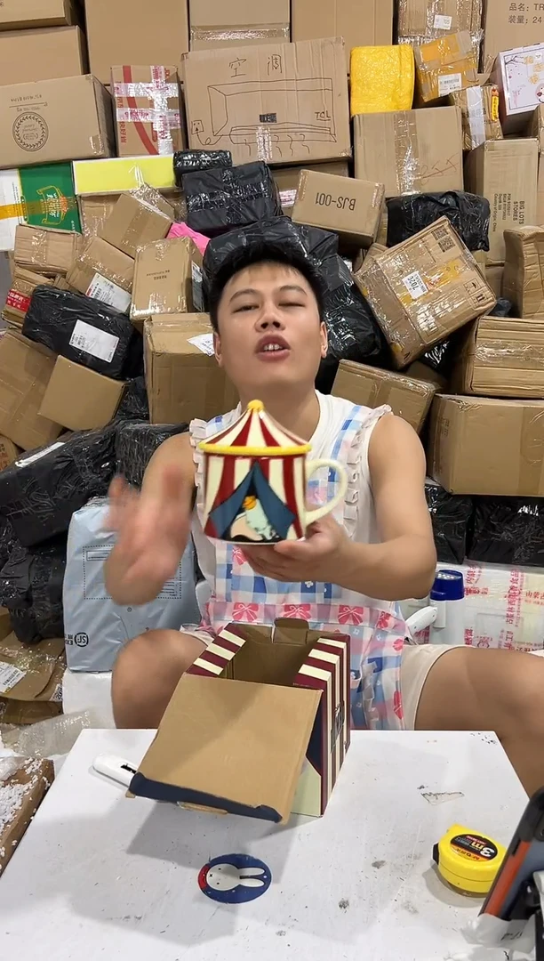 瓷片原盒小飞象带盖杯