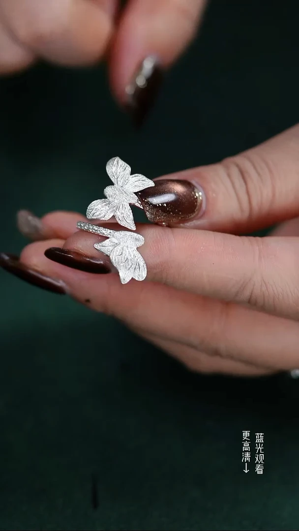 珐琅足银新款双蝴蝶戒指