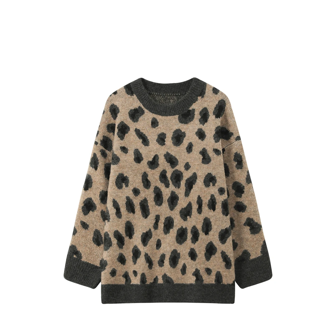 【封后轻奢设计】冬季新款时尚豹纹百搭宽松针织毛衣135