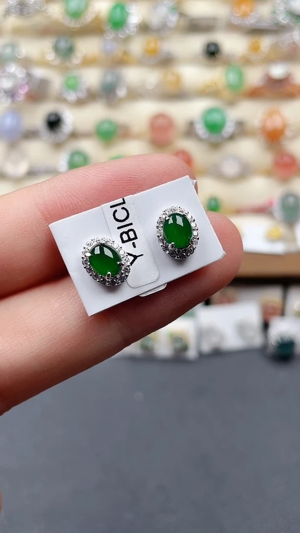 银S925镶嵌翡翠耳饰40