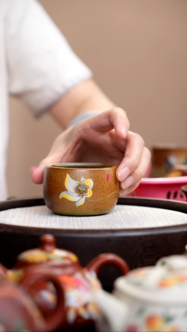 茶壶紫砂柴烧荷花品茗杯