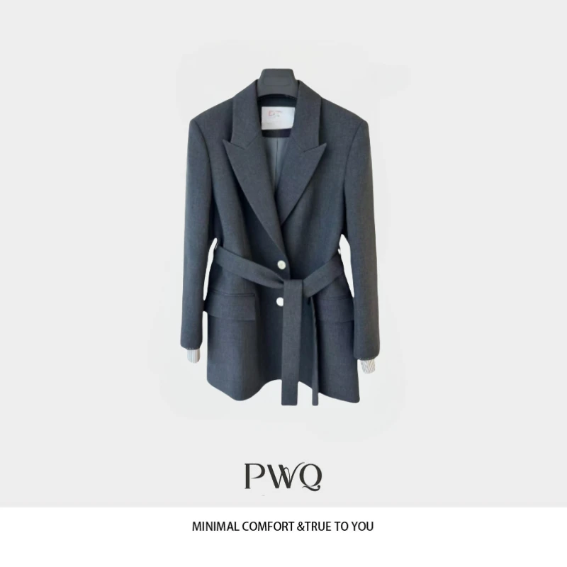 外套西装两粒扣戗驳领老钱风松弛感女装赴约极简KLM-2562311-QA