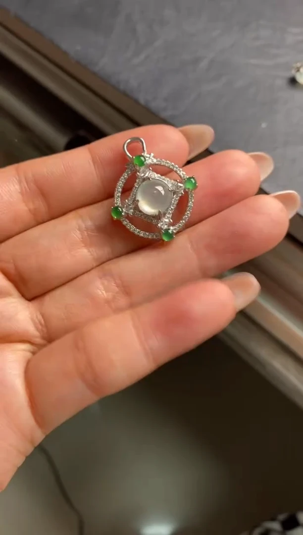 银S925镶嵌戒指翡翠天然A货翡翠