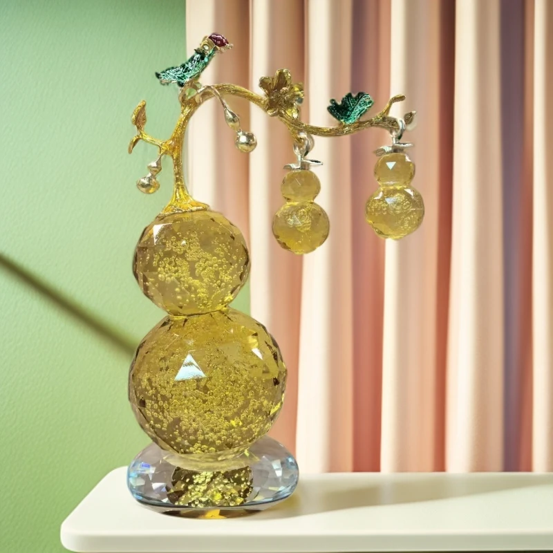 新款梦幻水晶黄葫芦摆件工艺品家居中式客厅酒柜玄关装饰品