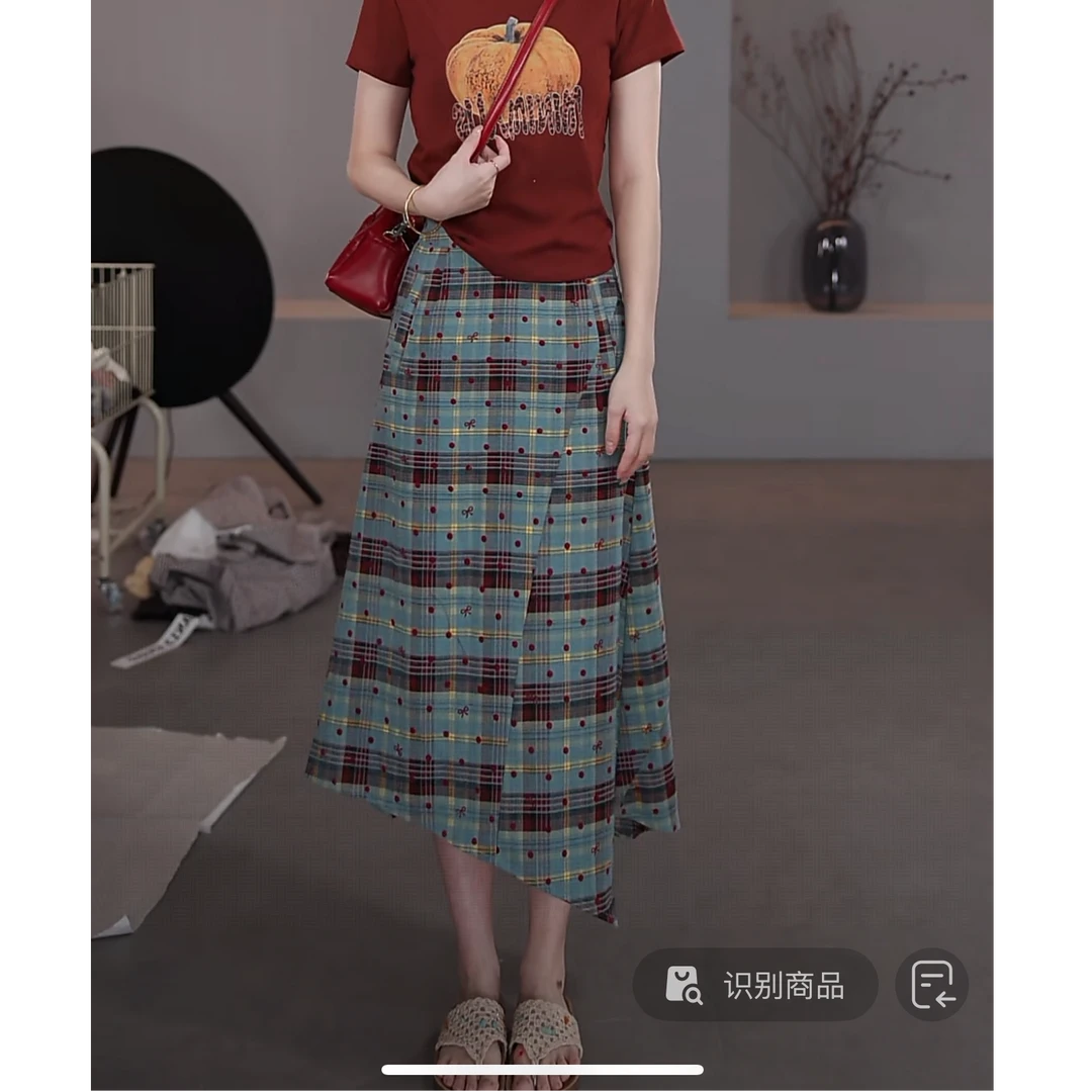 【LIbaibai】早秋2025年新款高腰格纹显瘦半身裙BB-2525