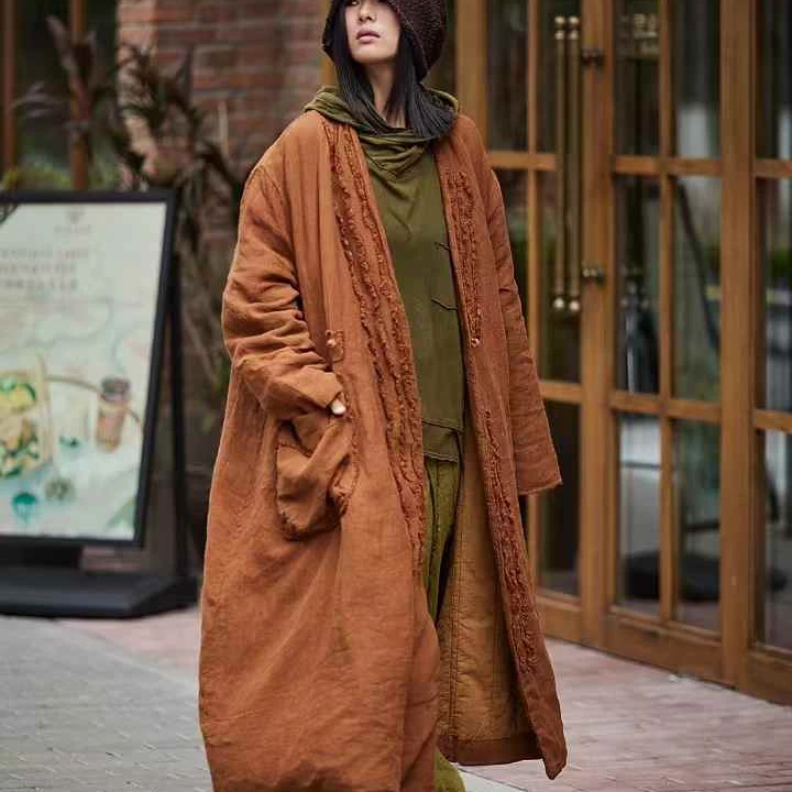 【大漂亮推荐】麻依者2024年冬季新款休闲百搭长款保暖棉衣#012