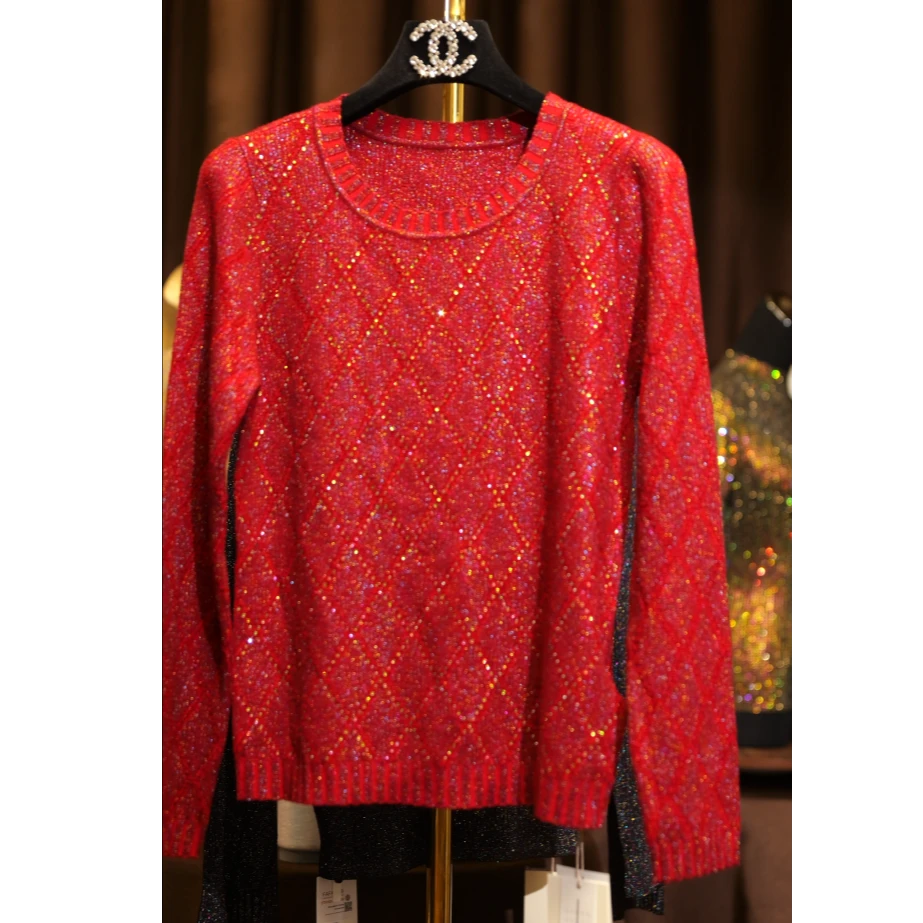 【复古菱格】GIGY001 意大利水晶纱 亲肤减龄遮肚女士长袖针织衫